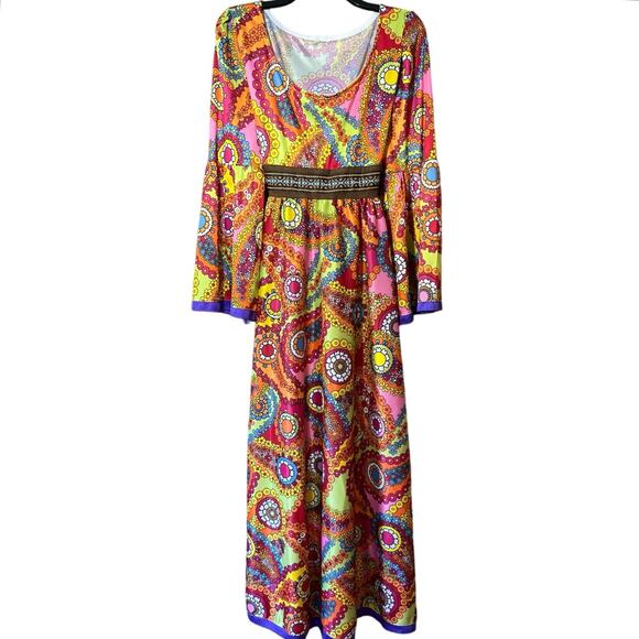 Ladies 70s Hippie Hippy Groovy 60s Retro Costume Go Go Disco Dancing Dress - Picture 1 of 8